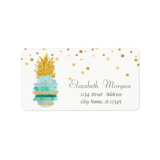 Groene Glitter Ananas Goud Folie Confetti Etiket (Voorkant)
