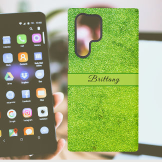 Groene Glitter Artsy Abstract Naam toevoegen Samsung Galaxy Hoesje