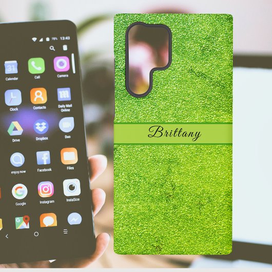 Groene Glitter Artsy Abstract Naam toevoegen Samsung Galaxy Hoesje