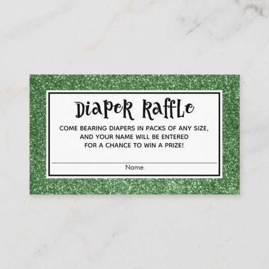 Groene Glitter Baby Shower Luier Raffle Kaarten (Voorkant)