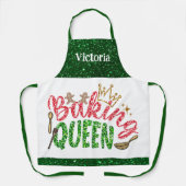Groene glitter bakken koningin gepersonaliseerd schort (Voorkant)