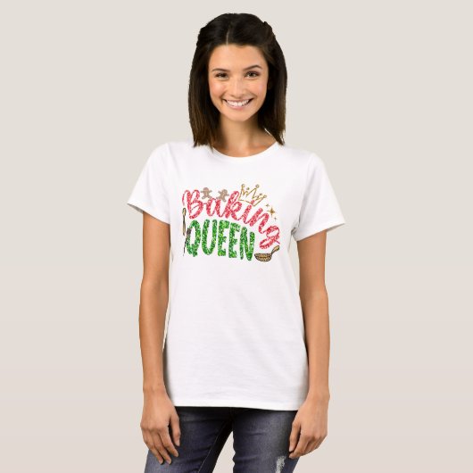 Groene Glitter Bakken Koningin Gepersonaliseerde B T-shirt (Voorkant volledig)