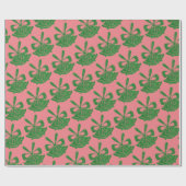 Groene Glitter Bells on Pink Holiday Cadeaupapier (Vlak)