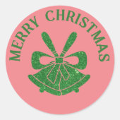 Groene Glitter Bells on Pink Holiday Custom Seal Ronde Sticker (Voorkant)