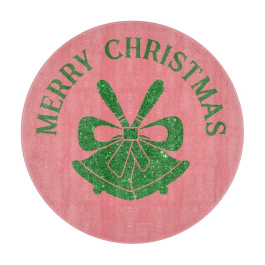 Groene Glitter Bells on Pink Holiday Custom Snijplank (Voorkant)