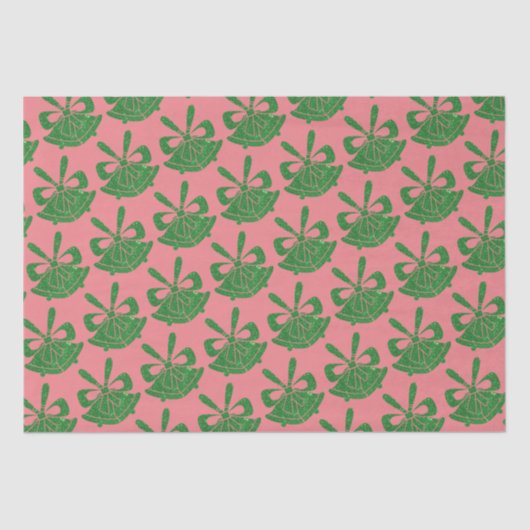 Groene Glitter Bells on Pink Holiday Tissuepapier (Voorkant)