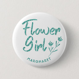Groene Glitter Bloemenmeisje Vrijgezellenfeest pin Ronde Button 5,7 Cm