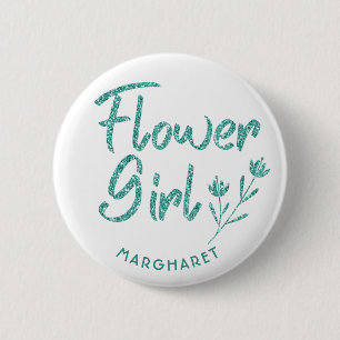 Groene Glitter Bloemenmeisje Vrijgezellenfeest pin Ronde Button 5,7 Cm