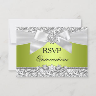 Groene Glitter Boog Quinceanera RSVP Kaartje