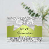 Groene Glitter Bow Quinceanera RSVP (Staand voorkant)
