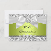 Groene Glitter Bow Quinceanera RSVP Kaartje (Voorkant)