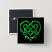 Groene Glitter Celtic Heart Knot Square Button (Voorkant /achterkant)