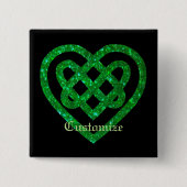 Groene Glitter Celtic Heart Knot Square Button (Voorkant)