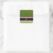Groene Glitter Chevron Pink Bling Monogram Glam Vierkante Sticker (Tas)