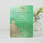 Groene glitter chic Gold jurk tiara Quinceañera I Kaart (Staand voorkant)