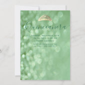 Groene glitter chic Gold jurk tiara Quinceañera Kaart (Achterkant)