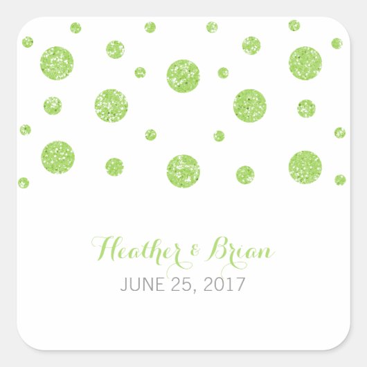 Groene Glitter Confetti Wedding Stickers (Voorkant)