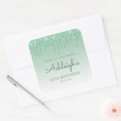 Groene Glitter Drip 18e Verjaardag Dank Je Vierkante Sticker (Envelop)