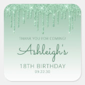 Groene Glitter Drip 18th Birthday Dank u Vierkante Sticker (Voorkant)