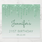 Groene glitter Drip 21e verjaardag Sparkling Wijnetiket (Enkel label)