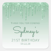 Groene glitter Drip 21ste verjaardag Dank u Vierkante Sticker (Voorkant)