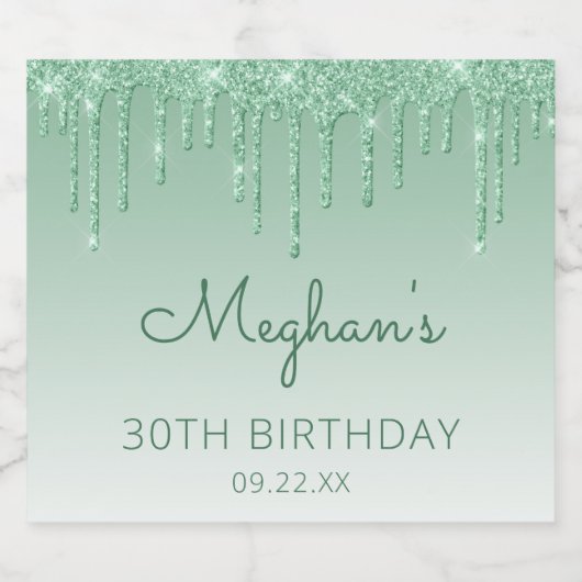 Groene glitter Drip 30th Birthday Party Sparkling Wijnetiket (Enkel label)