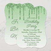 GROENE GLITTER DRIP ELEGANT BIRTHDAY INVITATION KAART (Voorkant / Achterkant)