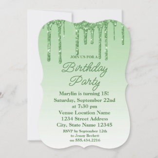 GROENE GLITTER DRIP ELEGANT BIRTHDAY INVITATION KAART