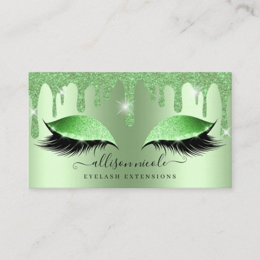 Groene Glitter Drip Metallic Folie Eyelash Visitekaartje (Voorkant)