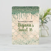 Groene Glitter Drip Perzik Zeemeermin Zoete 16 Fee Kaart (Staand voorkant)