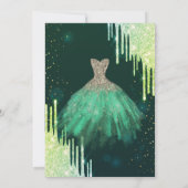 Groene Glitter Drips, Groene Jurk Sweet 16 Kaart (Achterkant)