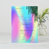 Groene Glitter Drips Holografisch Zoet 16 Kaart (Staand voorkant)