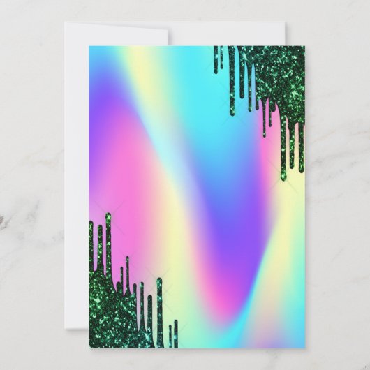 Groene Glitter Drips Holografisch Zoet 16 Kaart (Achterkant)