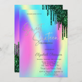 Groene Glitter Drips Holografisch Zoet 16 Kaart (Voorkant / Achterkant)