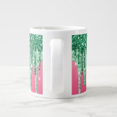 Groene glitter drukt roze glam Trendy Jumbo op Grote Koffiekop (Achterkant)
