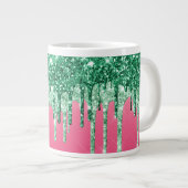 Groene glitter drukt roze glam Trendy Jumbo op Grote Koffiekop (Voorkant rechts)