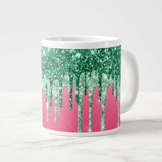 Groene glitter drukt roze glam Trendy Jumbo op Grote Koffiekop (Voorkant rechts)