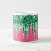 Groene glitter drukt roze glam Trendy Jumbo op Grote Koffiekop (Voorkant)