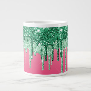 Groene glitter drukt roze glam Trendy Jumbo op Grote Koffiekop