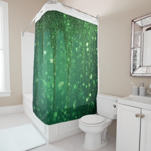 Groene Glitter Druppel Achtergrond Met Fonkelende Douchegordijn (In situ)