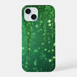 Groene Glitter Druppel Achtergrond Met Fonkelende  iPhone 15 Case