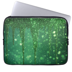 Groene Glitter Druppel Achtergrond Met Fonkelende Laptop Sleeve