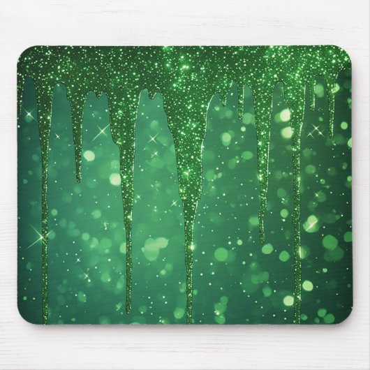 Groene Glitter Druppel Achtergrond Met Fonkelende Muismat (Voorkant)