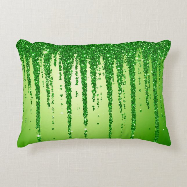 Groene Glitter Druppel Achtergrond Met Fonkeling Accent Kussen (Voorkant)