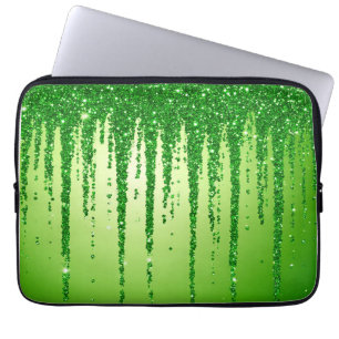 Groene Glitter Druppel Achtergrond Met Fonkeling Laptop Sleeve