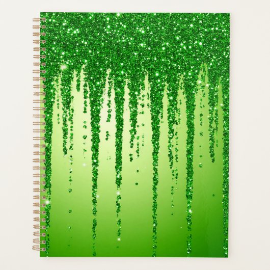 Groene Glitter Druppel Achtergrond Met Fonkeling Planner (Voorkant)