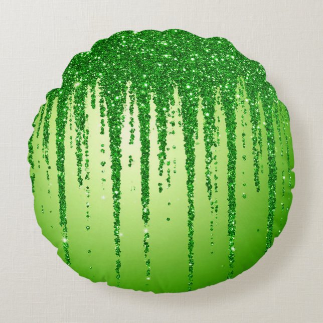 Groene Glitter Druppel Achtergrond Met Fonkeling Rond Kussen (Voorkant)