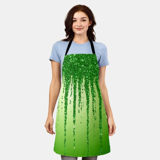 Groene Glitter Druppel Achtergrond Met Fonkeling Schort (Gedragen)