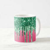 Groene Glitter Druppels Roze Glam Trend Fun Koffiemok (Voorkant rechts)