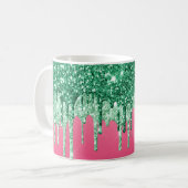 Groene Glitter Druppels Roze Glam Trend Fun Koffiemok (Voorkant links)